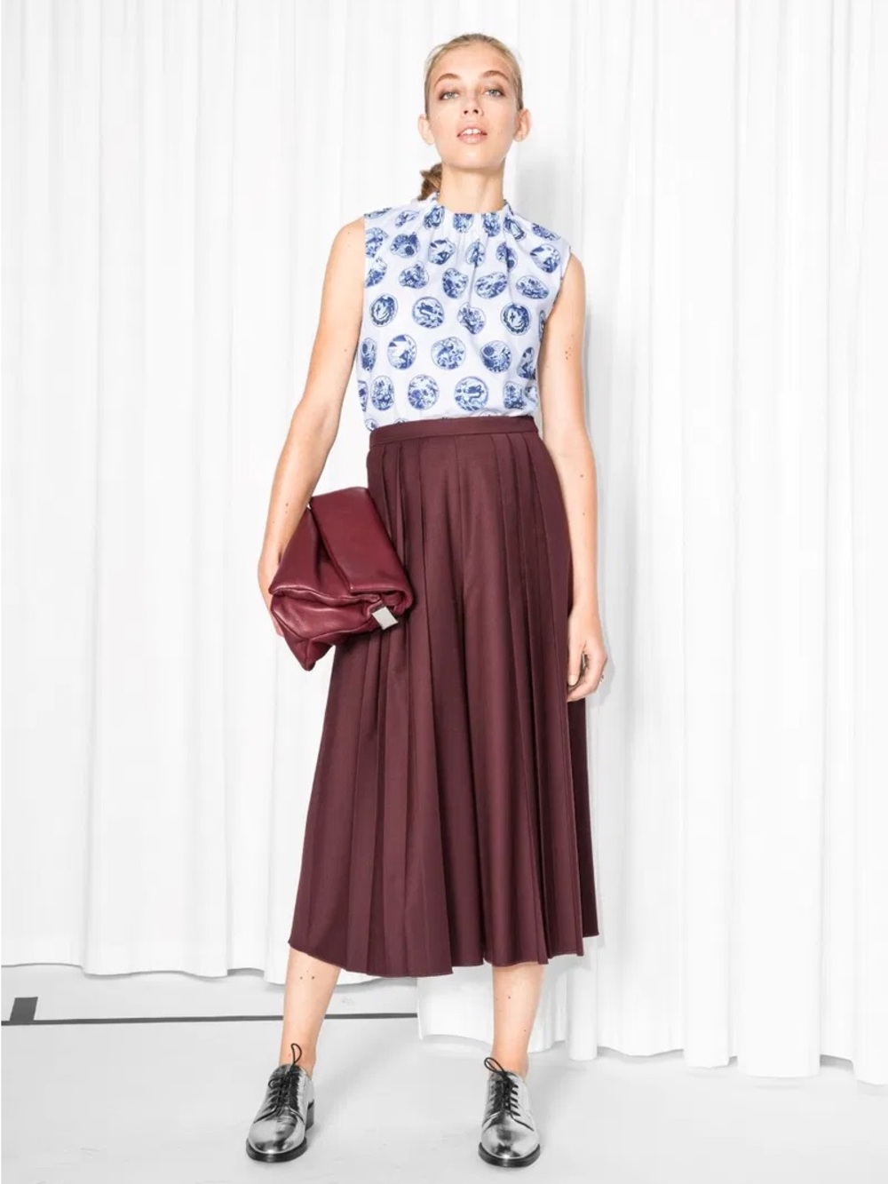& OTHER STORIES, Pleated Flare Culottes, US Size 4, Burgundy/Wine